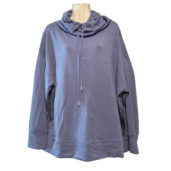 NWT Jones New York Jones & Co Blue Drawstring Cowl Neck Top Sweatshirt - Picture 1 of 8